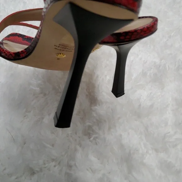 Stuart Weitzman Red Snakeskin Strappy Heels